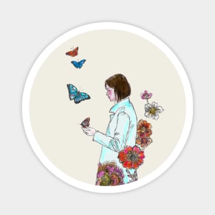 Woman with Butterflies and Flowers. Magnet